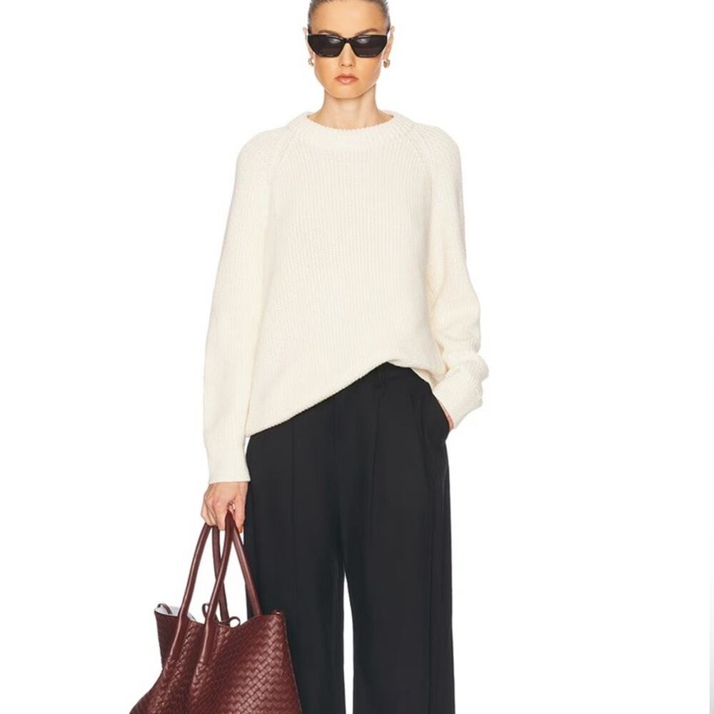 Jenni Kayne Cream Ivory Oversized Cotton Fisherman Sweater - XS